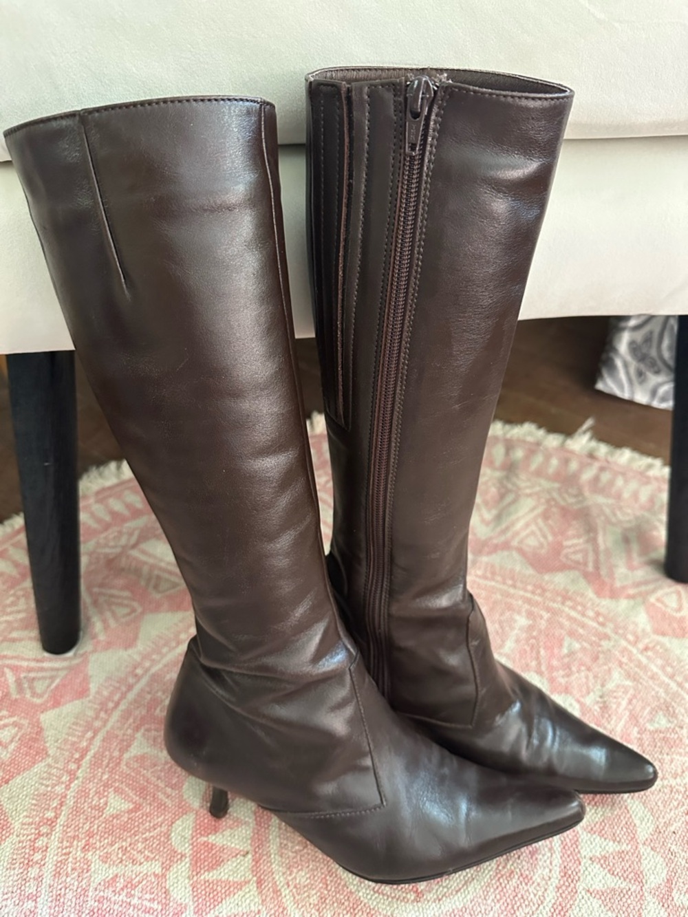 Dark Brown Leather Narrow-Calf Knee-High Boots